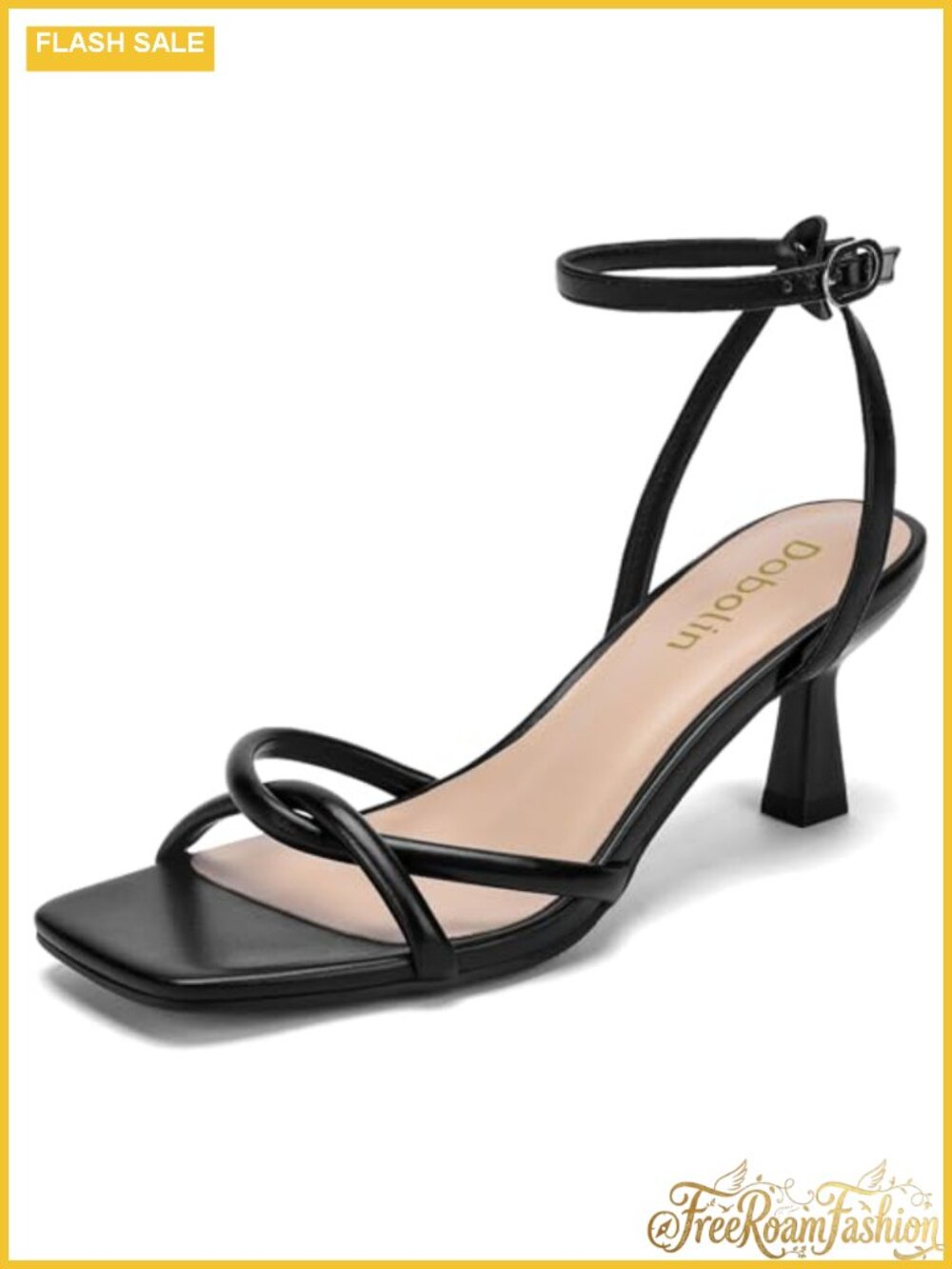 Wide Width Kitten Heel Sandals 2.5 Inch Square Toe Ankle Strap Dressy Party
